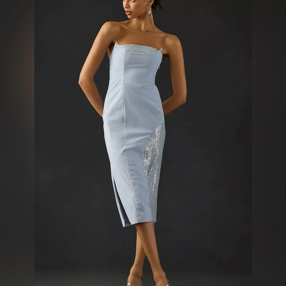 Anthropology, strapless, slim, midi dress. French blue.  Price firm - Picture 4 of 5